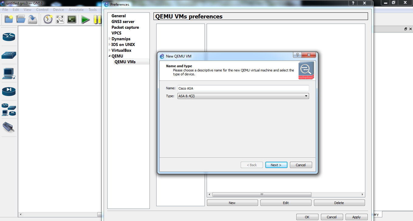 gns3 2.1.8 add asa qemu